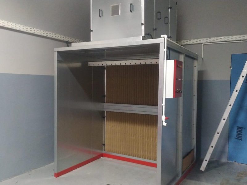 Booth interior, filter wall